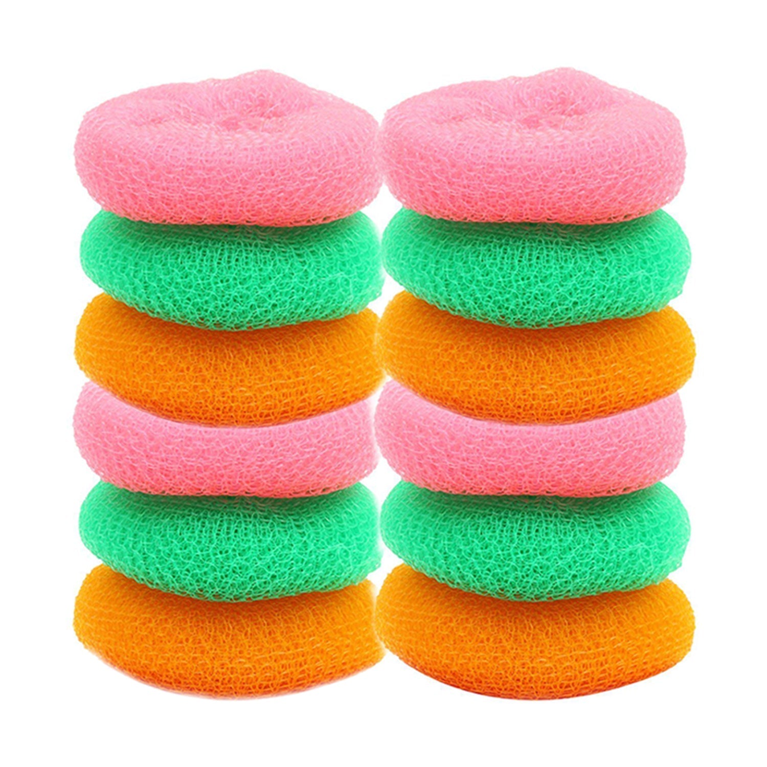 Nylon scrubbers, round design, 12 pieces for thorough cleaning. Nylon scrubbers, round design, 12 pieces for thorough cleaning.
